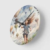 子ども飛んでいるの凧 ラウンド壁時計 (傾斜)