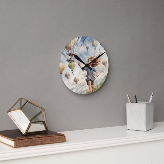 子ども飛んでいるの凧 ラウンド壁時計 (オフィス)