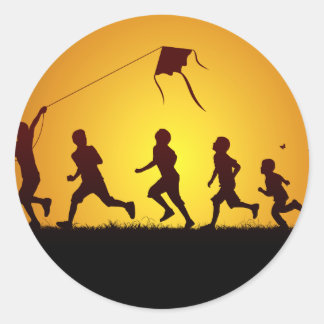 子ども飛んでいるは凧 ラウンドシール