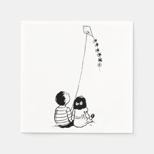 子ども飛んでいるアカイト紙ナプキンス スタンダードカクテルナプキン (正面)