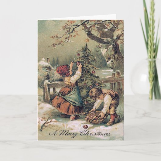 子ども飾のクリスマスツリー雪 シーズンカード (正面)