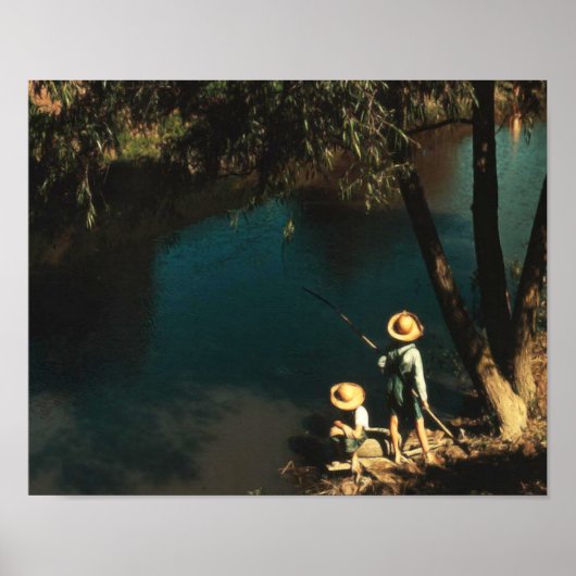 子ども魚釣りオンザボーヴィンテージ ポスター (正面)