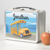 子ども2人が乗る子ども向けスクールバスの金属弁当箱 メタルランチボックス (インサイチュ)