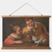 子ども2人が猫タペストリーをからかうこと 吊り下げ型タペストリー (正面)