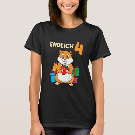 子ども4th誕生日ハムスターかわいいイチゴfor tシャツ (正面)