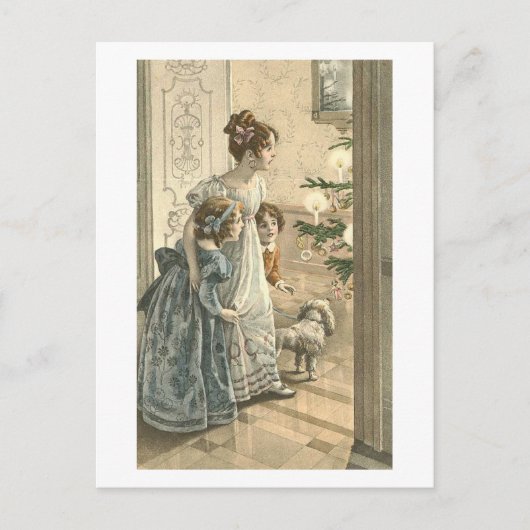 子ども、犬が木を見て ポストカード (正面)