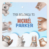 子どパーソナライズされたもかわいい動物の漫画 スクエアシール (正面)