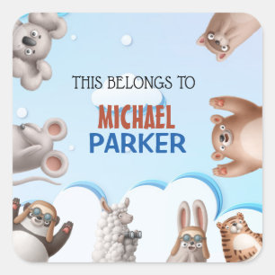 子どパーソナライズされたもかわいい動物の漫画 スクエアシール