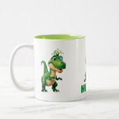 子どパーソナライズされたもかわいい緑のアニメ恐竜マグカップ ツートーンマグカップ (左)