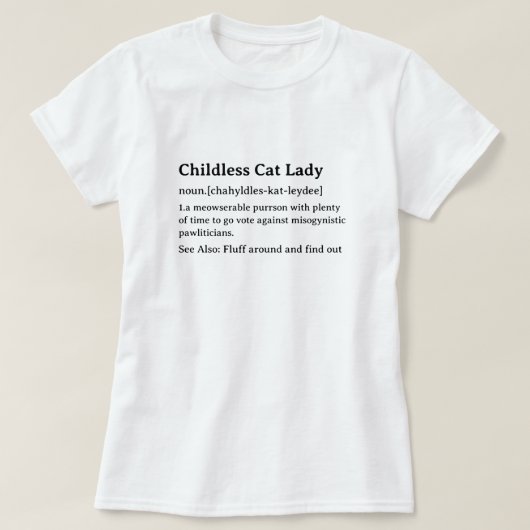 子なしキャットレディ辞書の定義 Tシャツ (デザイン正面)