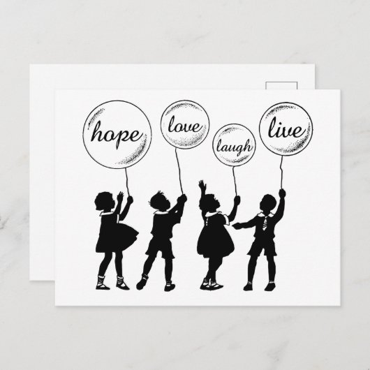 子のシルエッ感動的ト単語バルーン ポストカード (正面/裏面)