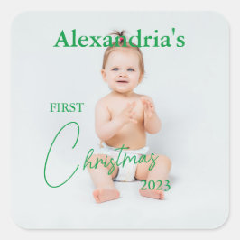 子の写真のアップロード初めてのクリスマス スクエアシール