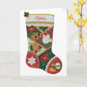 子の名前をカスタマイズするクリスマスストッキングカード カード (黄色い花)