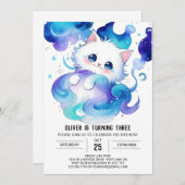 子の猫の編集可能誕生日 招待状 (正面/裏面)