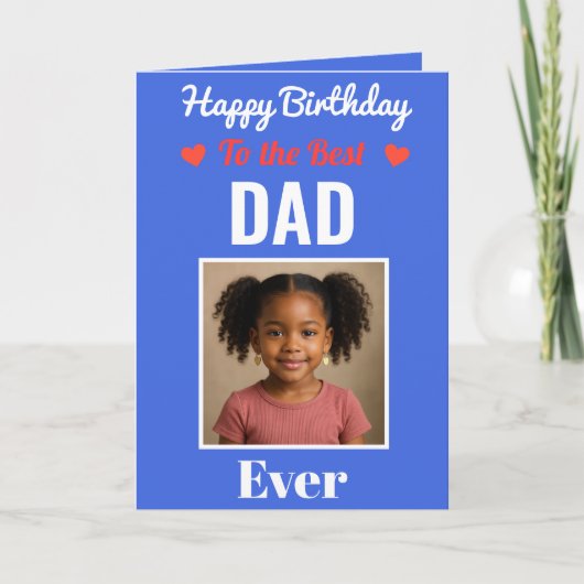 子はっきりしたどもからのパパ用の青い写真誕生日 カード (正面)