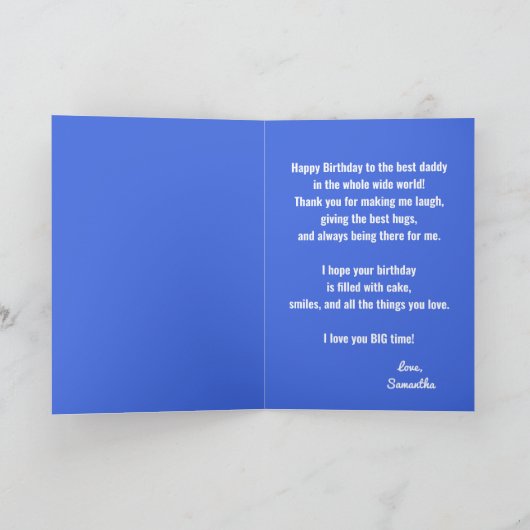 子はっきりしたどもからのパパ用の青い写真誕生日 カード (内部)