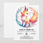 子よくはしゃぐキツネ誕生日 招待状 (正面/裏面)