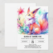 子よくはしゃぐキツネ誕生日 招待状 (正面/裏面)