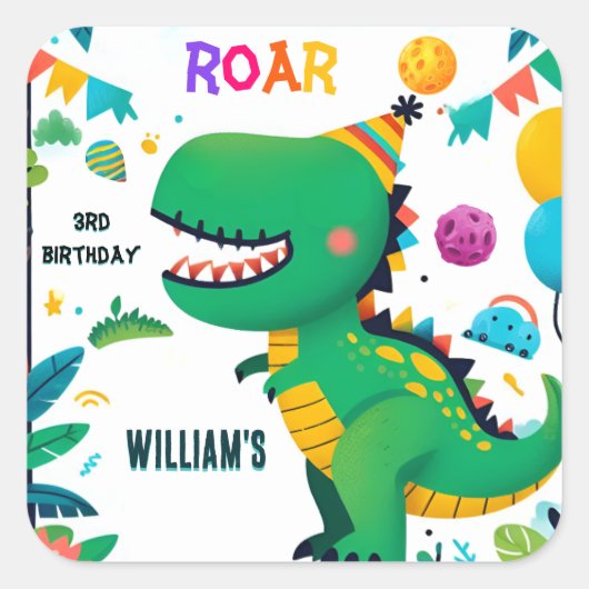 子よくはしゃぐ供かわいい男の子T 3レックス3日 スクエアシール (正面)