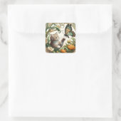 子よくはしゃぐ猫と蝶アールヌーボー スクエアシール (バッグ)