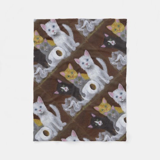 子よくはしゃぐ猫 フリースブランケット (正面)