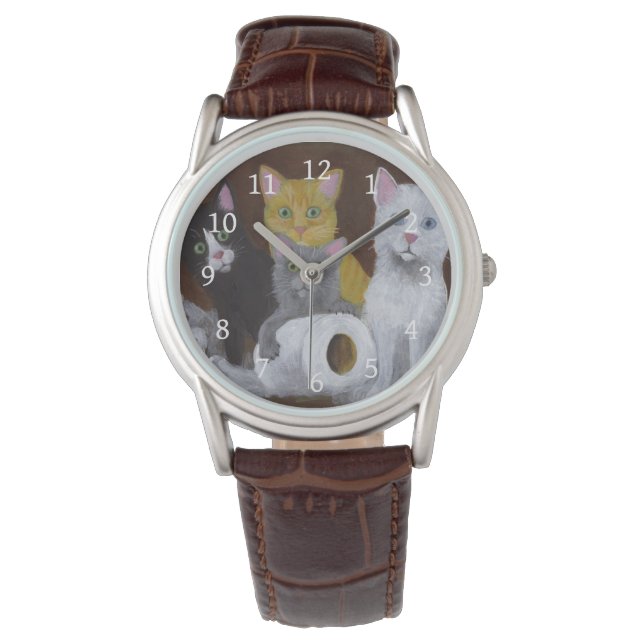 子よくはしゃぐ猫 腕時計 (正面)