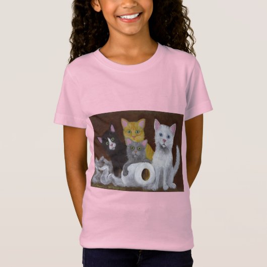 子よくはしゃぐ猫 Tシャツ (正面)