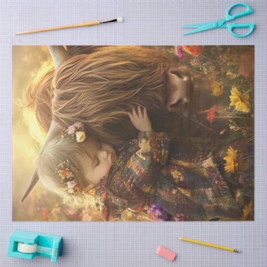 子をお洒落ハイランド牛と分離 薄葉紙 (クラフト)