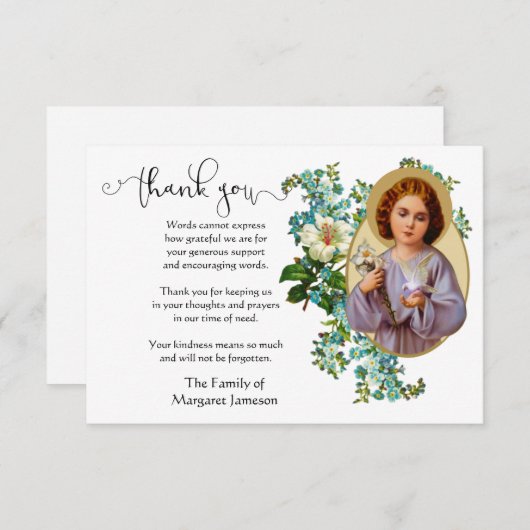 子イエス宗教的な感謝の哀悼の意 サンキューカード (正面/裏面)