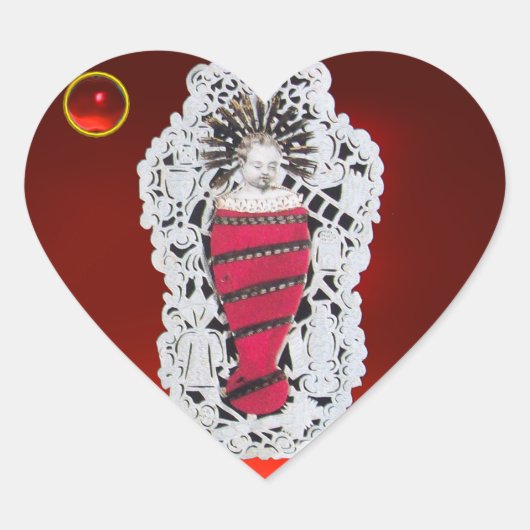 子イエス,アンティーククリスマス紙カービングルビー ハートシール (正面)