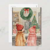 子ウィンドウショッピングクリスマスウォーター色 シーズンポストカード (正面/裏面)