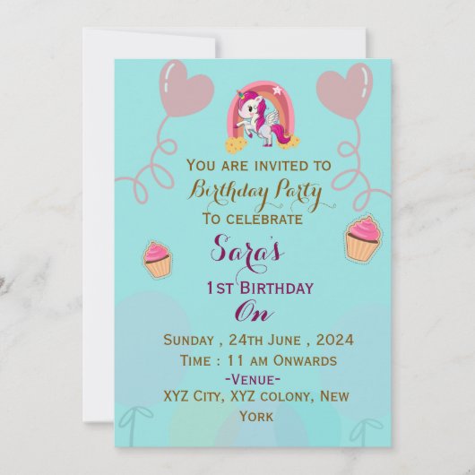 子エレガントのバースデーパーティ招待状 招待状 (正面)