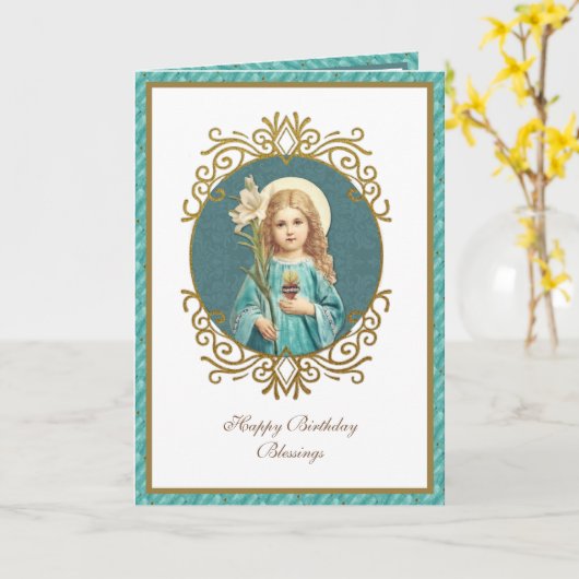 子エレガントヴァージンメアリーヴィンテージ宗教 カード (黄色い花)