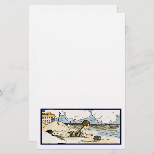 子オンビーチヴィンテージアート文房具 便箋 (正面/裏面)