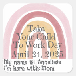 子カスタム供を連れて働くピンクのレインボー スクエアシール