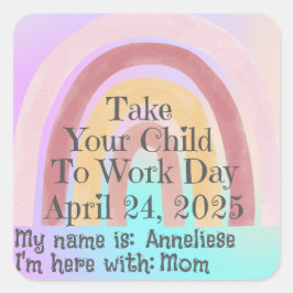 子カスタム供を連れて働くピンクのレインボー スクエアシール