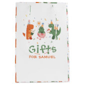 子カラフルどもっぽい恐竜子供の誕生日 ミディアムペーパーバッグ (正面)