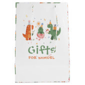 子カラフルどもっぽい恐竜子供の誕生日 ミディアムペーパーバッグ (裏面)