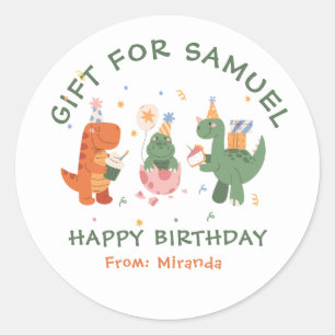 子カラフルどもっぽい恐竜子供の誕生日 ラウンドシール