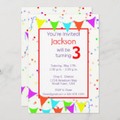 子カラフル供の誕生会 招待状 (正面/裏面)