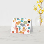 子カラフル猫プリント猫好き カード (黄色い花)