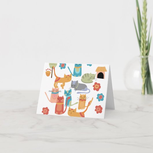 子カラフル猫プリント猫好き カード (正面)
