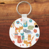 子カラフル猫プリント猫好き キーホルダー (正面)