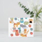 子カラフル猫プリント猫好き ポストカード (スタンド正面)