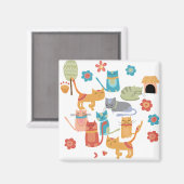 子カラフル猫プリント猫好き マグネット (正面/裏面)