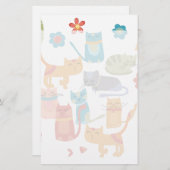 子カラフル猫プリント猫好き 便箋 (正面/裏面)