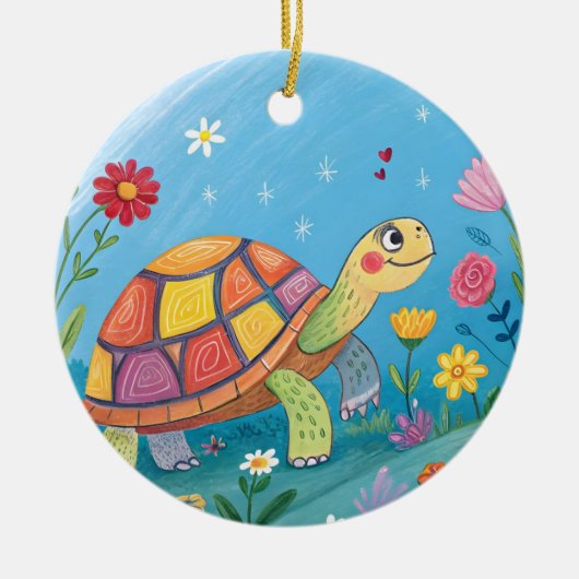 子ガメの絵 セラミックオーナメント (正面)