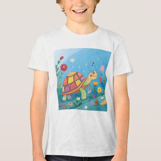 子ガメの絵 トライブレンドＴシャツ (正面)