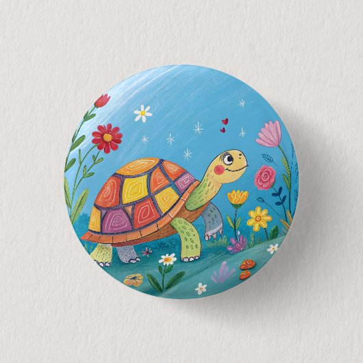 子ガメの絵 缶バッジ (正面)