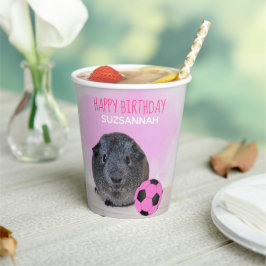 子ガーリー誕生日ギニアピッグピンクサッカーボール 紙コップ